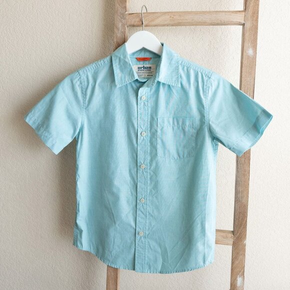 EUC! Bundle of 3 Shirts Boys SzM 8-10 Collar Short Sleeve Blue Aqua Gray Poplin - Picture 5 of 10